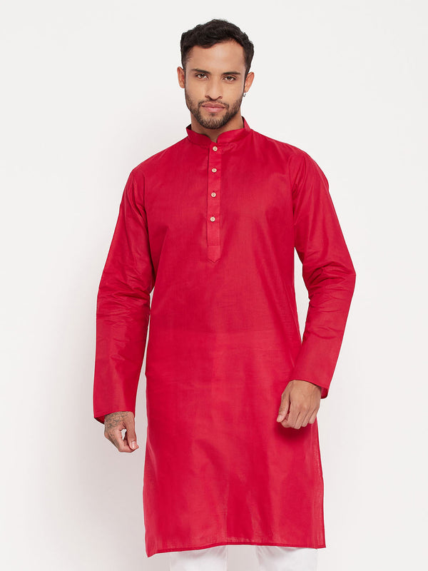 Jashvi Men's Maroon Cotton Kurta