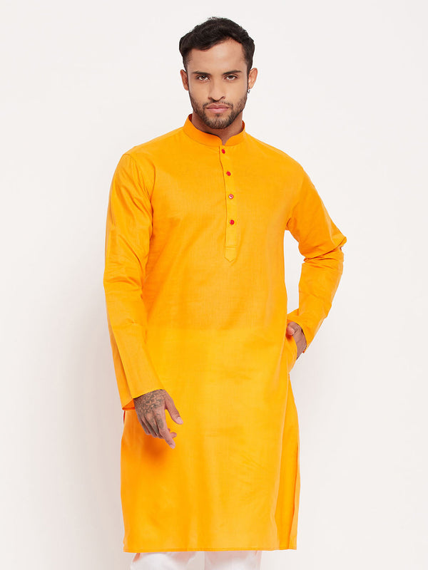 Jashvi Men's Orange Cotton Kurta