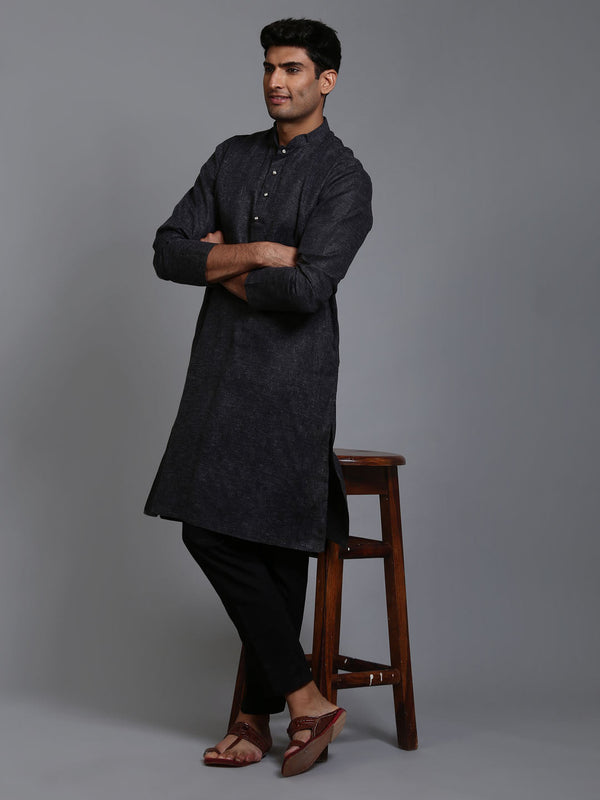 Jashvi Men's Black Cotton Kurta with Pant Set