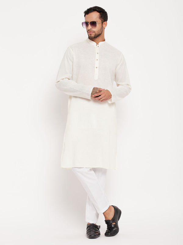 Jashvi Men's Cream Kurta And White Pant Style Pyjama Set