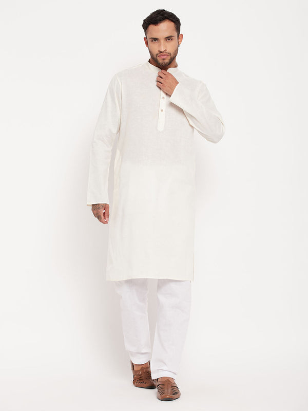 Jashvi Men's Cream Kurta With White Pyjama Set