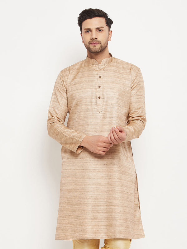 Jashvi Men's Beige Silk Blend Kurta