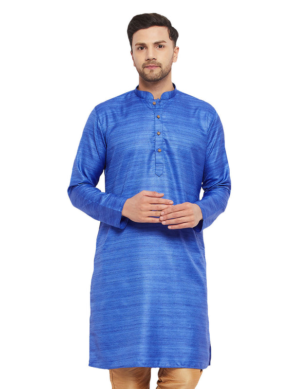 Jashvi Men's Blue Silk Blend Kurta