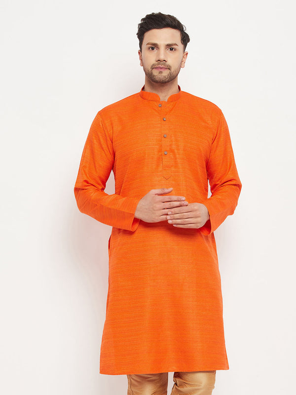 Jashvi Men's Orange Silk Blend Kurta