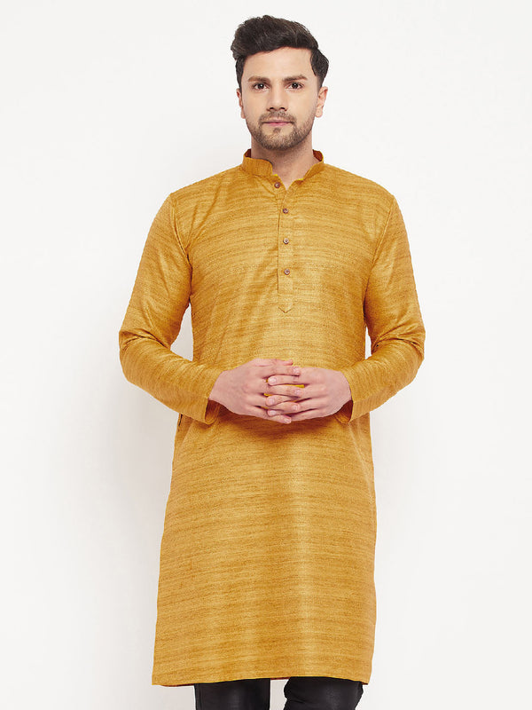 Jashvi Men's Yellow Matka Silk Kurta