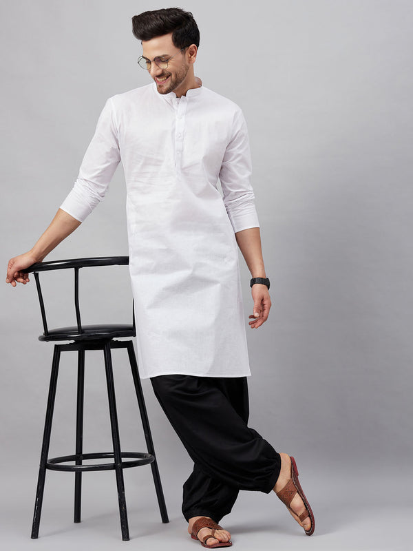 Jashvi Men's White Kurta And Black Patiala Set