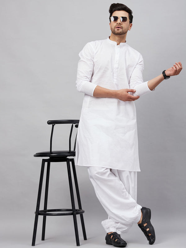 Jashvi Men's White Kurta And White Patiala Set