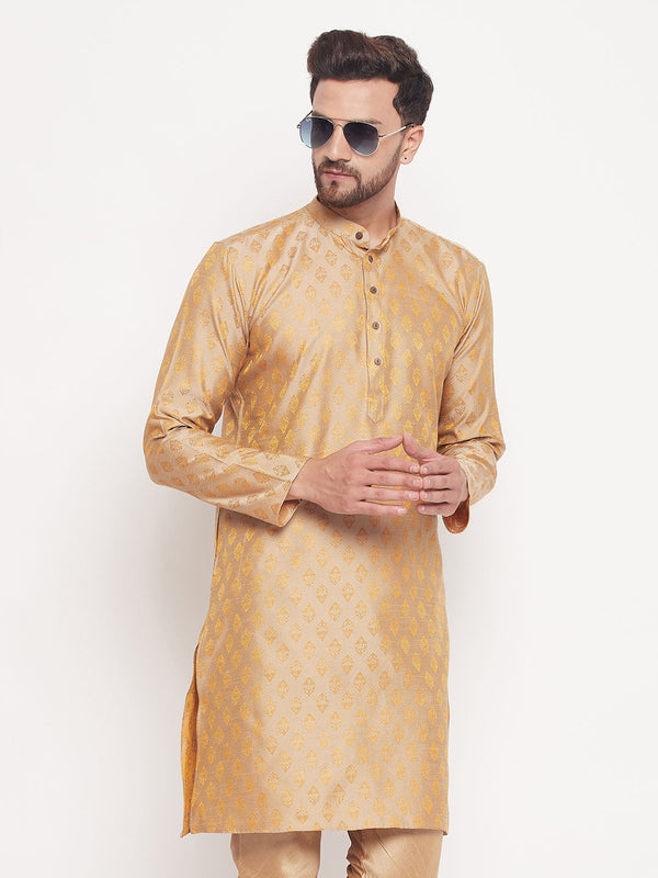 Jashvi Men's Beige Woven Kurta