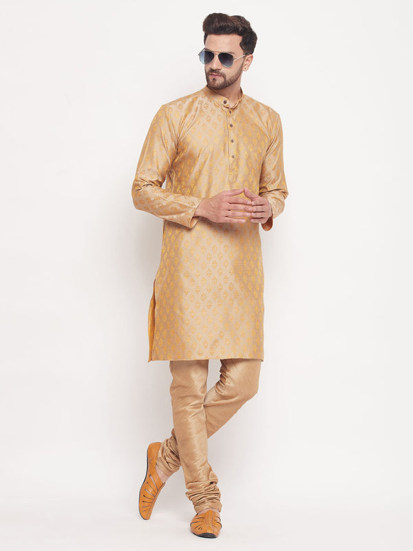 Jashvi Men's Beige Woven Kurta Pyjama Set