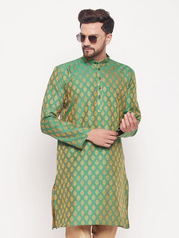 Jashvi Men's Green Woven Kurta