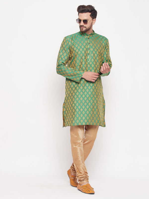 Jashvi Men's Green Woven Kurta Pyjama Set