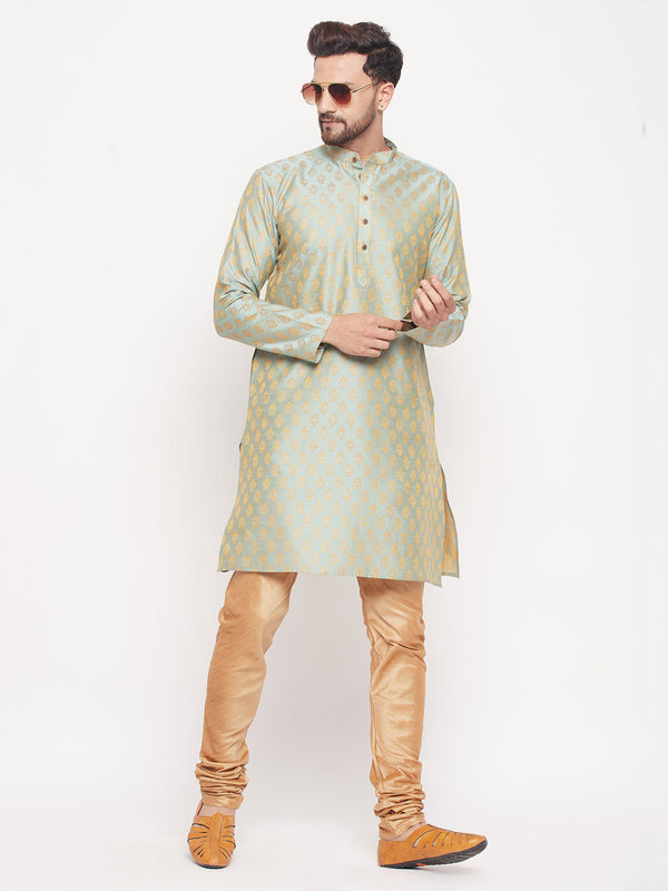 Jashvi Men's Mint Green Woven Kurta Pyjama Set