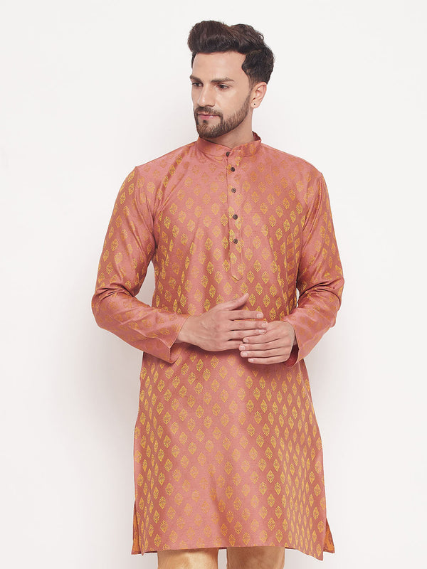 Jashvi Men's Pink Woven Kurta