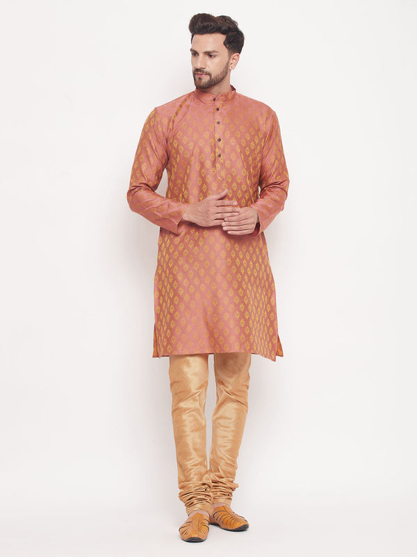 Jashvi Men's Pink Woven Kurta Pyjama Set