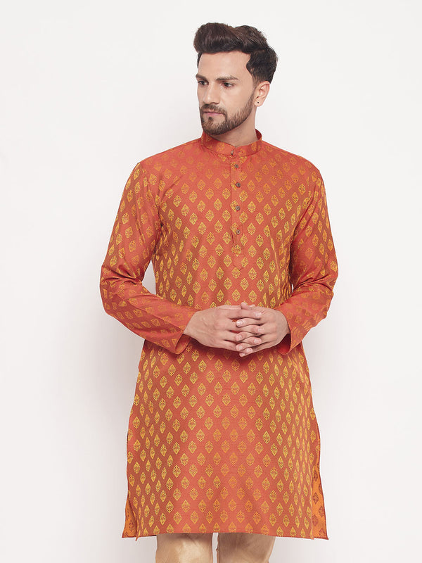 Jashvi Men's Red Woven Kurta