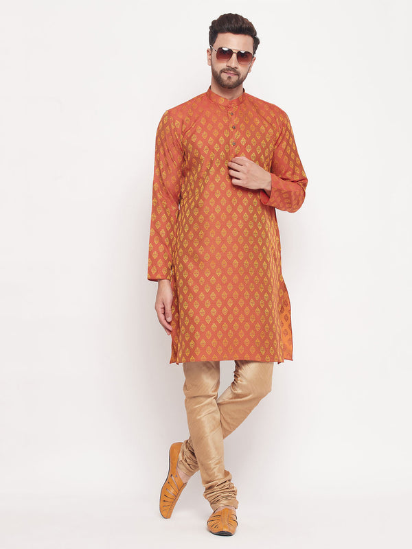 Jashvi Men's Red Woven Kurta Pyjama Set