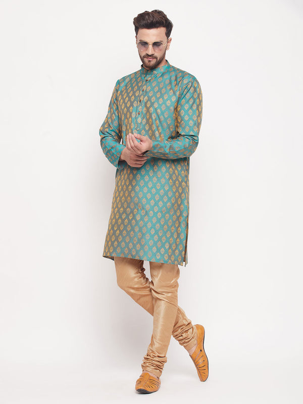 Jashvi Men's Turquoise Blue Woven Kurta Pyjama Set