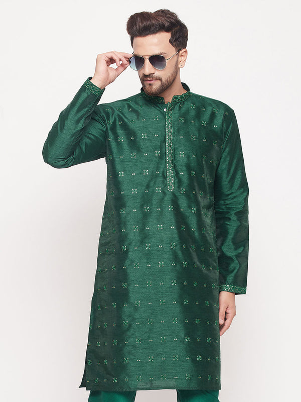 Jashvi Men's Green Sequin Kurta