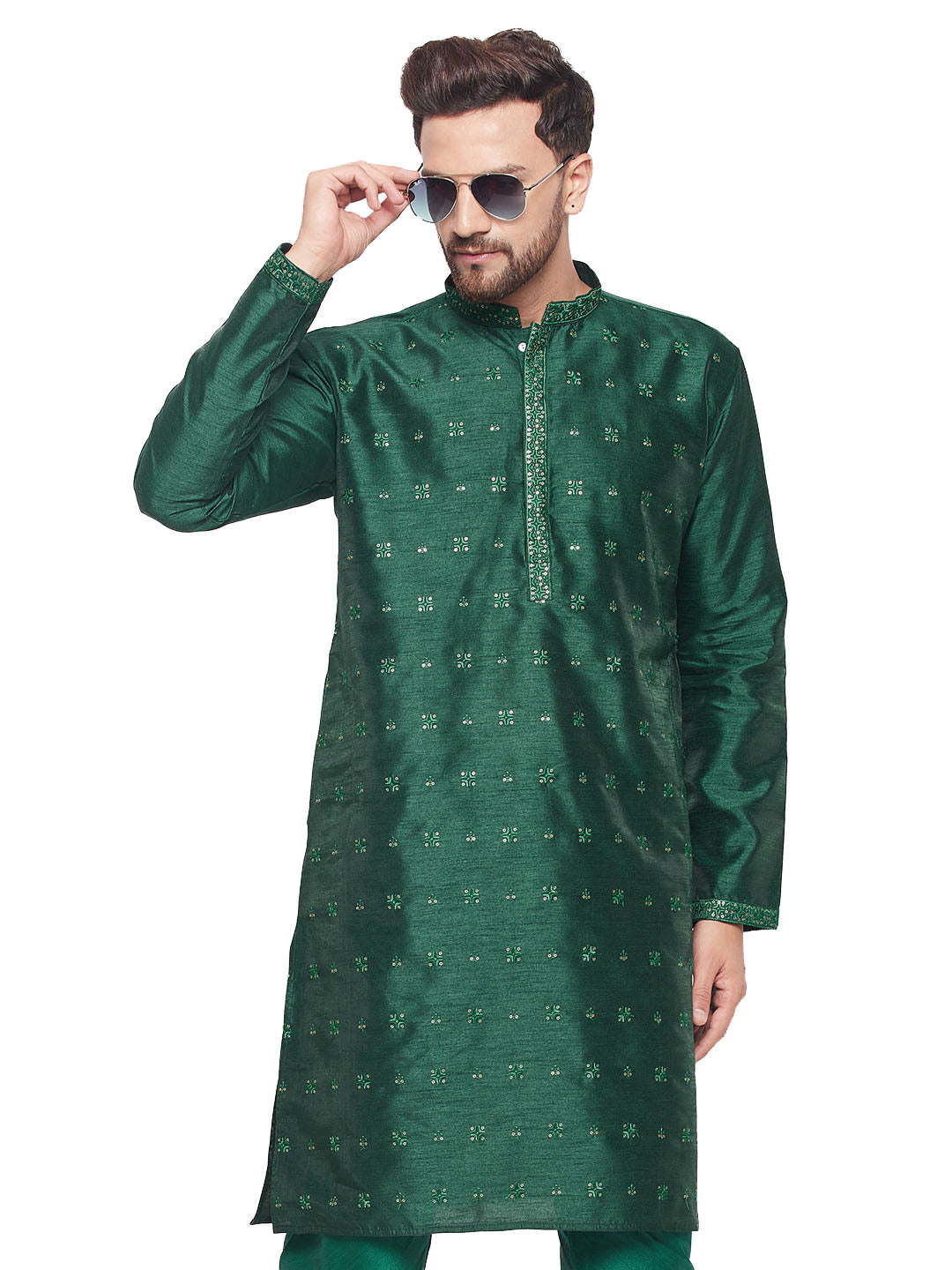 Men's Classic Embroidered Silk Blend Kurta - Vastramay