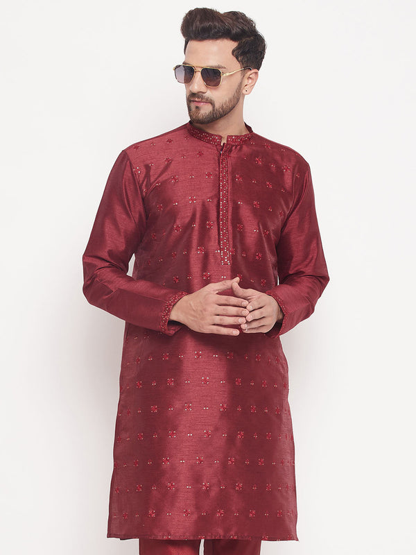 Jashvi Men's Maroon Sequin Kurta