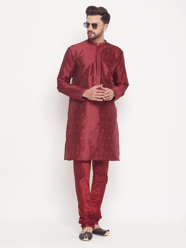 Jashvi Men's Maroon Sequin Kurta Pyjama Set