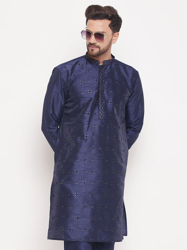 Jashvi Men's Navy Blue Sequin Kurta