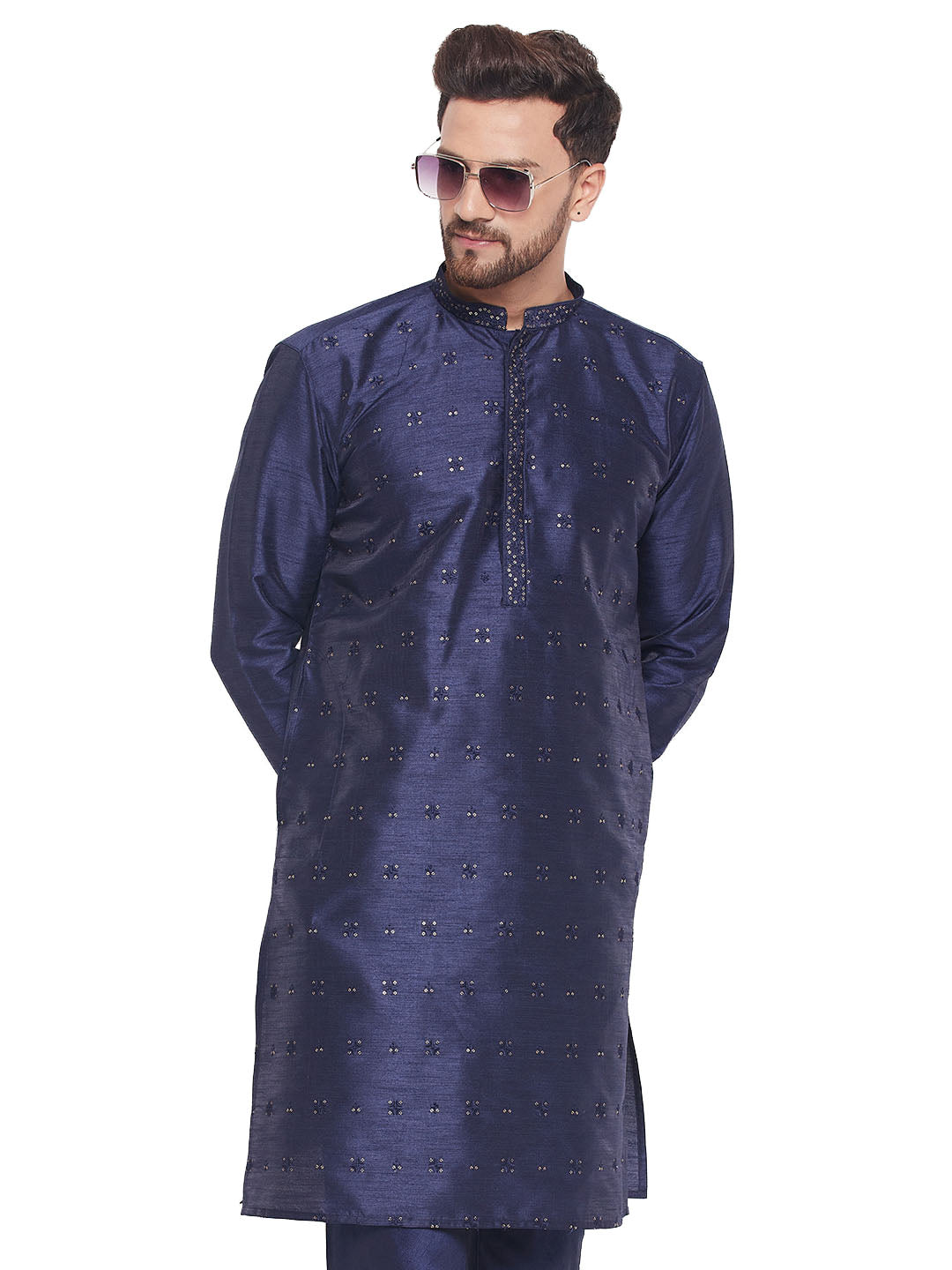 Men's Classic Embroidered Silk Blend Kurta - Vastramay