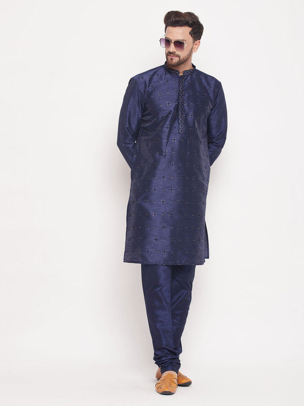 Jashvi Men's Navy Blue Sequin Kurta Pyjama Set