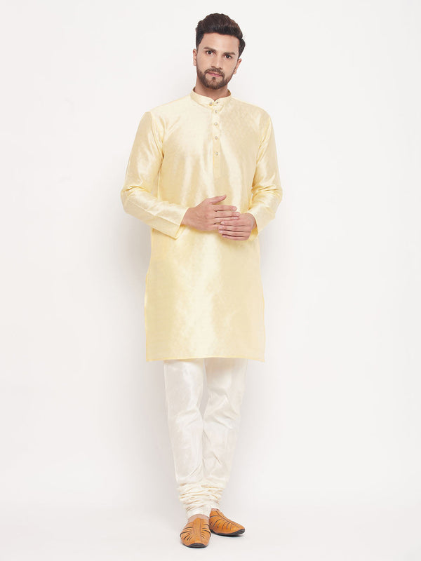 Jashvi Men's Beige Woven Kurta Pyjama Set