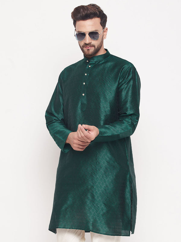 Jashvi Men's Green Woven Kurta