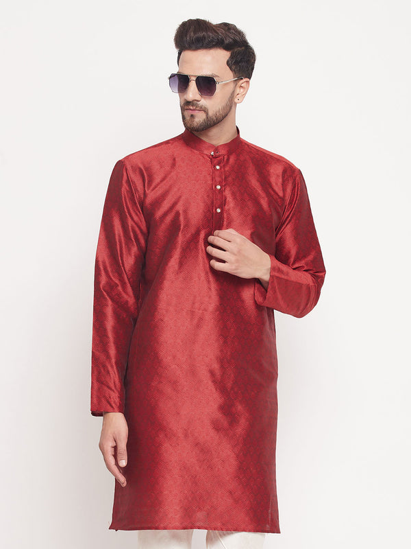 Jashvi Men's Maroon Woven Kurta