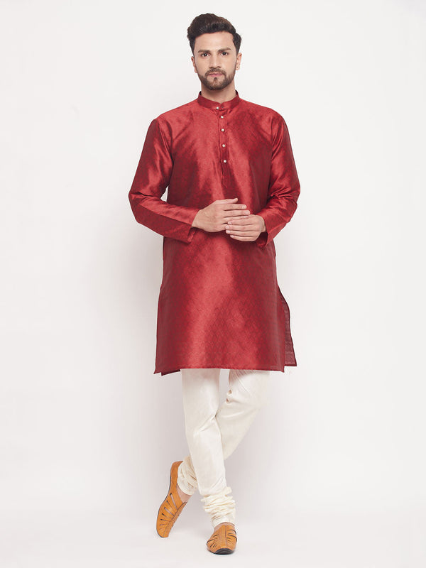 Jashvi Men's Maroon Woven Kurta Pyjama Set