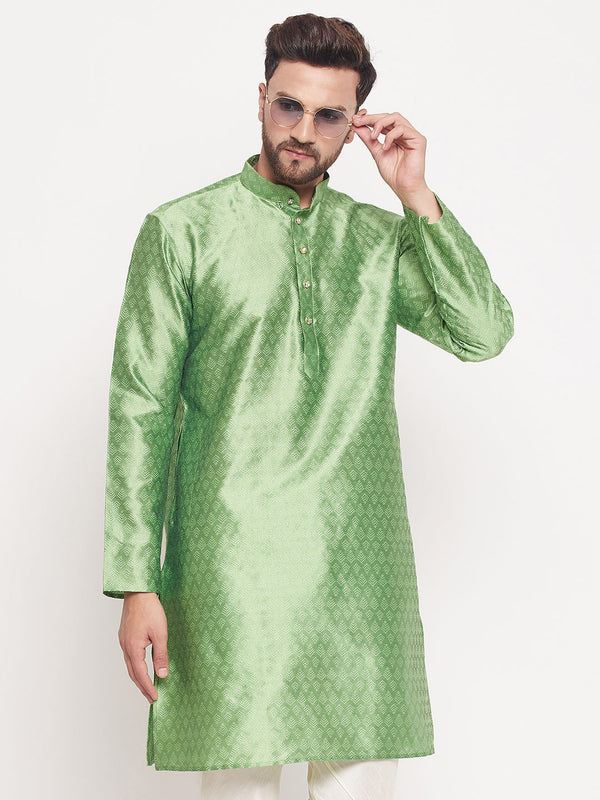 Jashvi Men's Mint Green Woven Kurta