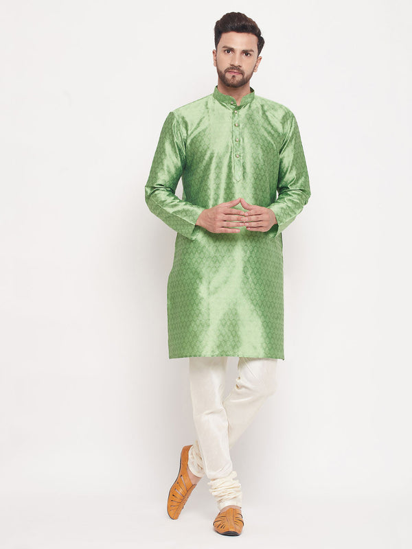 Jashvi Men's Mint Green Woven Kurta Pyjama Set