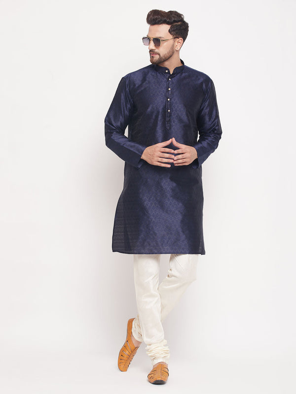 Jashvi Men's Navy Blue Woven Kurta Pyjama Set