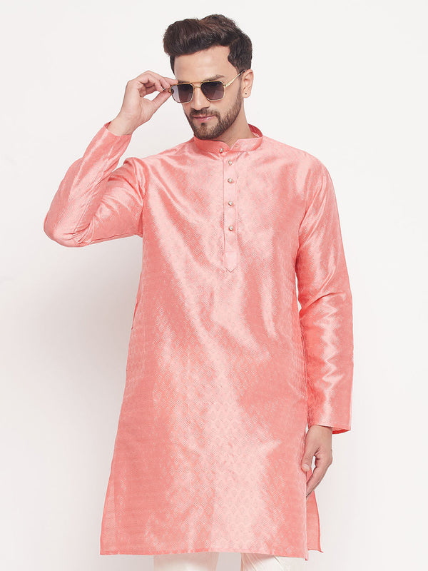 Jashvi Men's Pink Woven Kurta