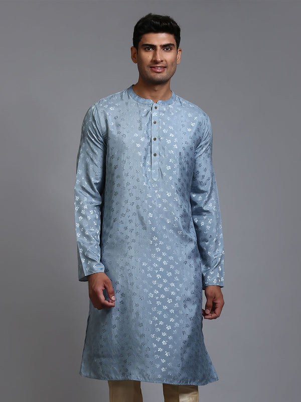 Jashvi Men's Grey Jacquard Kurta