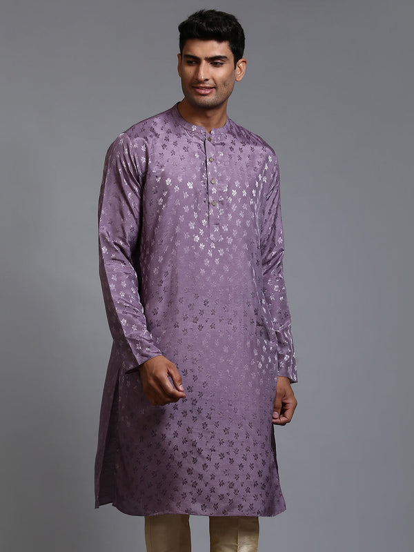 Jashvi Men's Purple Jacquard Kurta