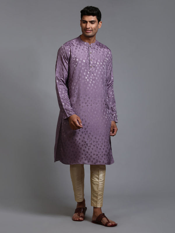 Jashvi Men's Purple Jacquard Kurta with Pant Set