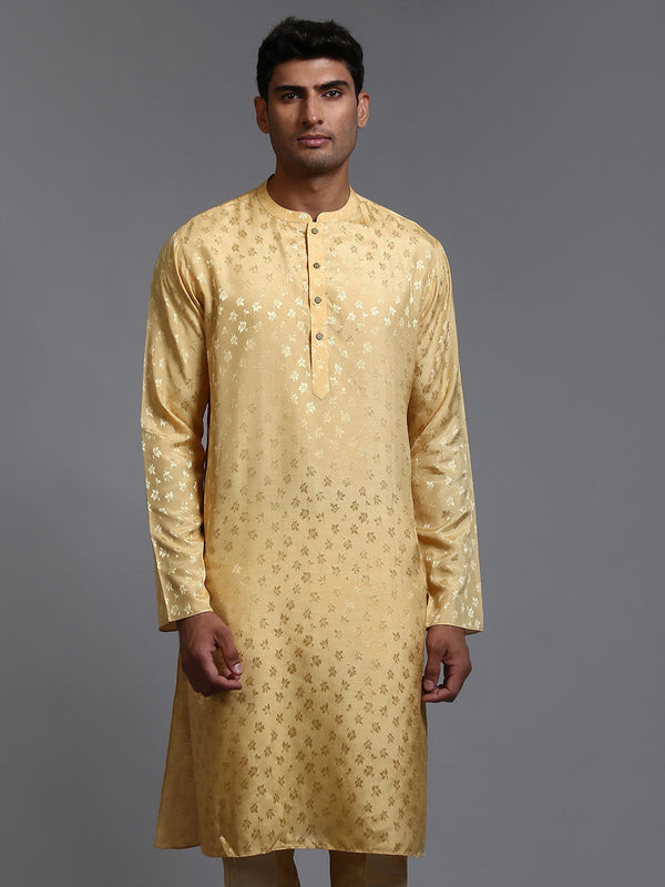 Jashvi Men's Yellow Jacquard Kurta