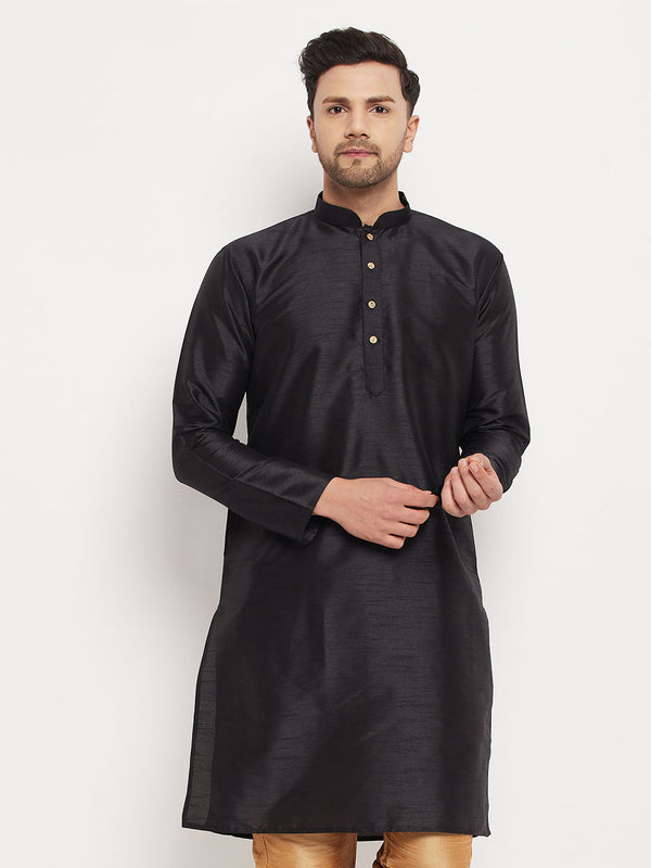 Jashvi Men's Black Cotton Silk Blend Kurta