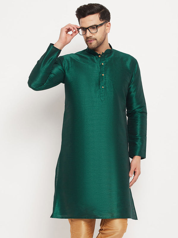 Jashvi Men's Green Cotton Silk Blend Kurta