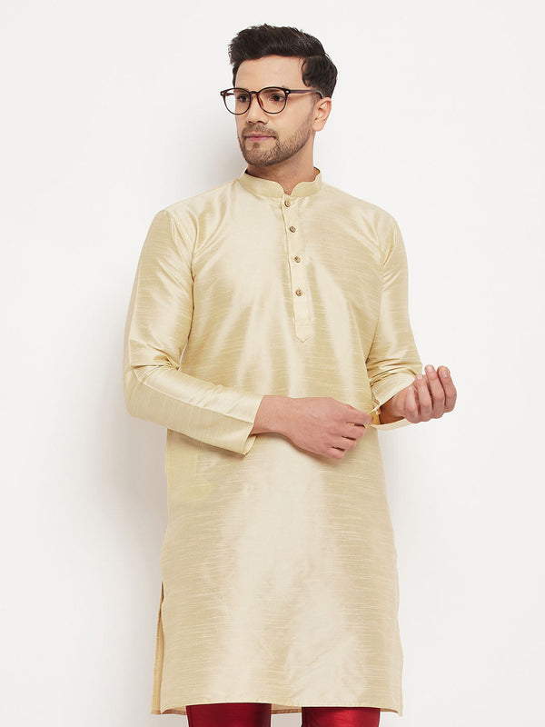 Jashvi Men's Gold Cotton Silk Blend Kurta