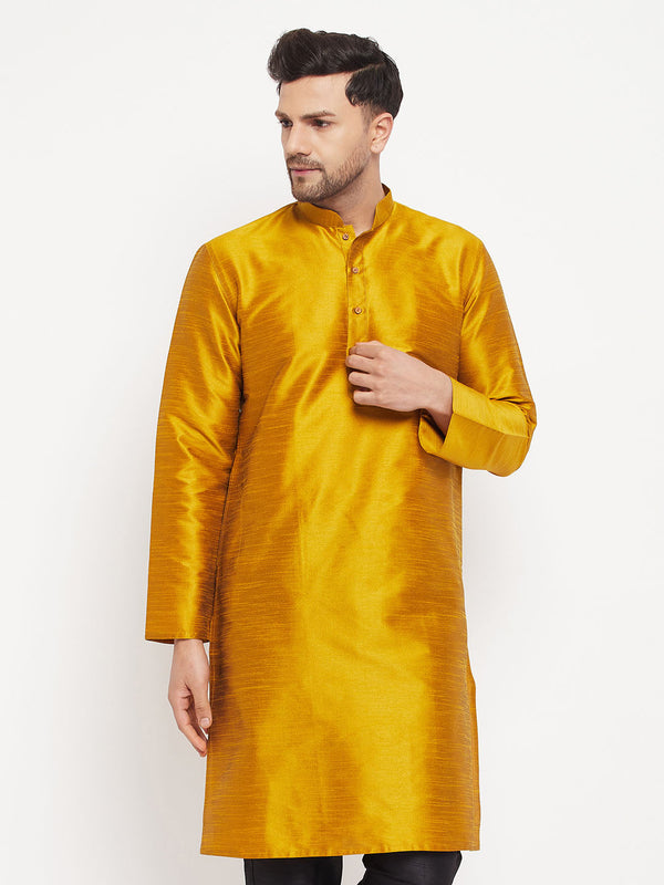 Jashvi Men's Mustard Cotton Silk Blend Kurta