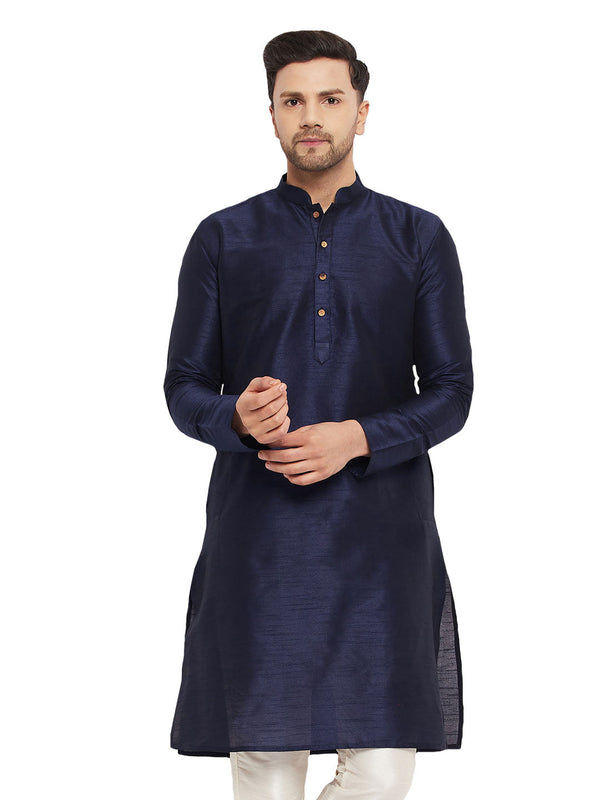 Jashvi Men's Dark Blue Cotton Silk Blend Kurta