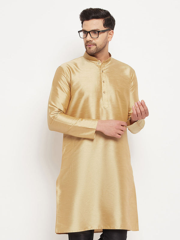 Jashvi Men's Gold Cotton Silk Blend Kurta