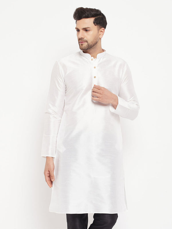 Jashvi Men's White Cotton Silk Blend Kurta