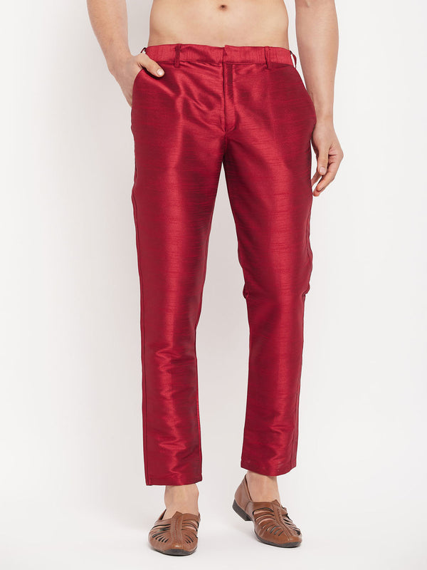 Jashvi Men's Maroon Silk Blend Pant Style Pyjama