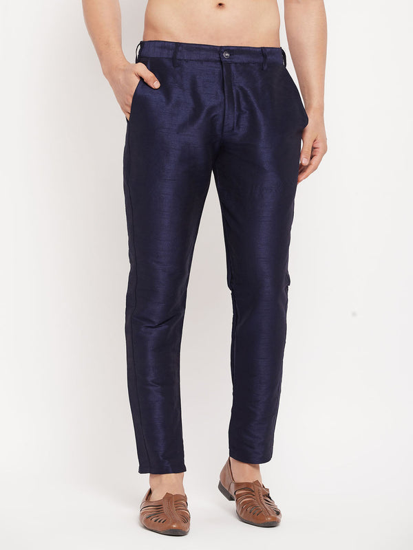 Jashvi Men's Navy Blue Silk Blend Pant Style Pyjama