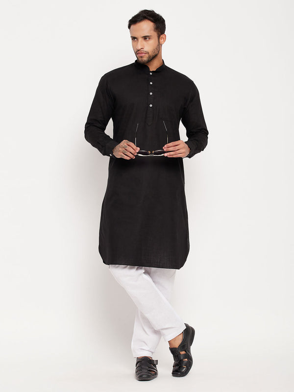 Jashvi Men's Black And White Cotton Blend Pathani Suit Set